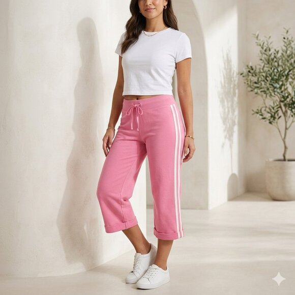 New York & Company Pink Crop Sweatpants Side Stripe Y2K Lounge Size Small - Picture 2 of 11